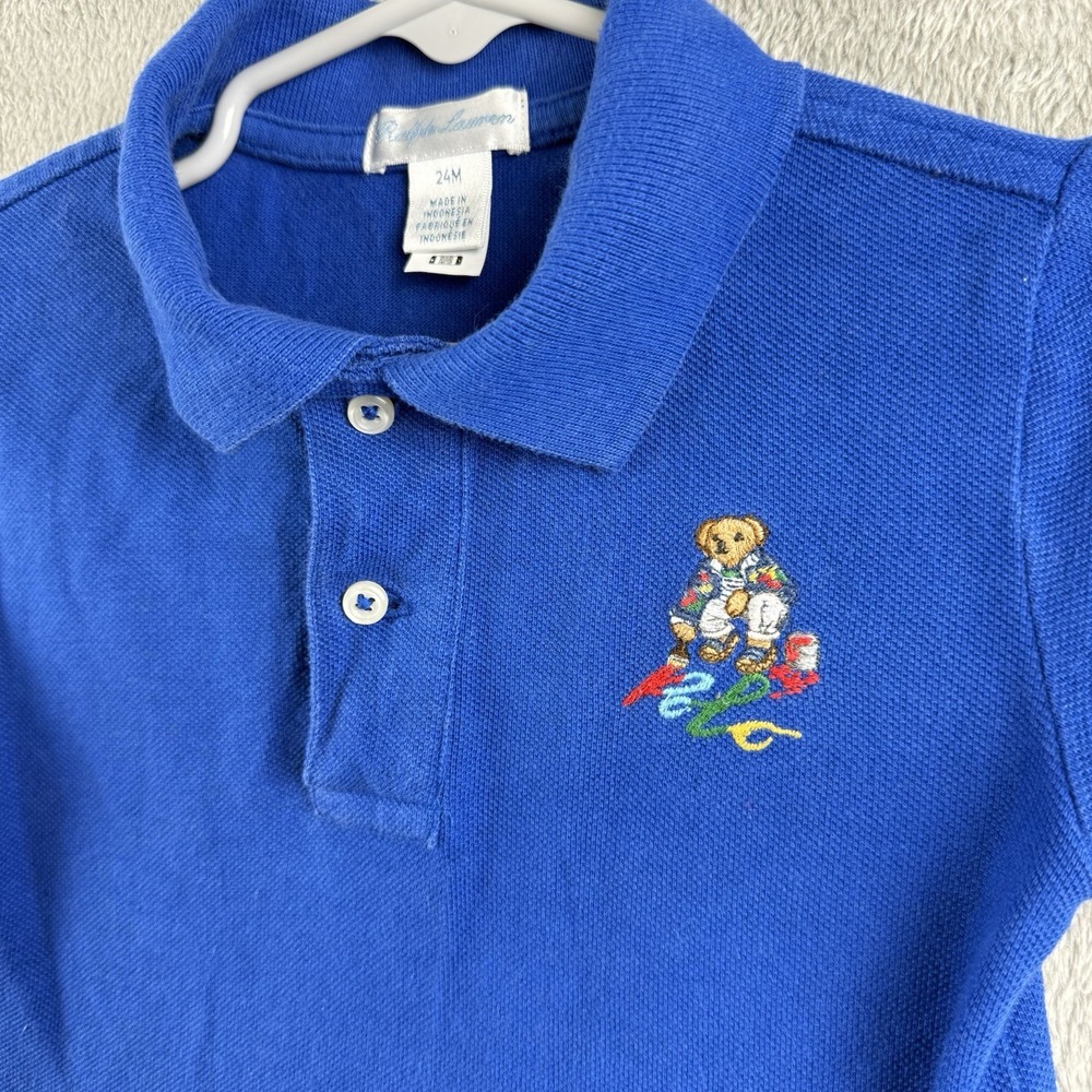 Ralph Lauren Polo Shirt Toddler Boy 24M Royal Blue w/ Embroidered Bear Preppy